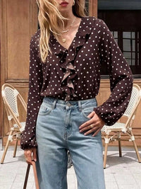 Polka Dot Ruffled V-Neck Bodysuit 101001651705391 32 Affordable Fashion Under $100 Jerry's Apparel 