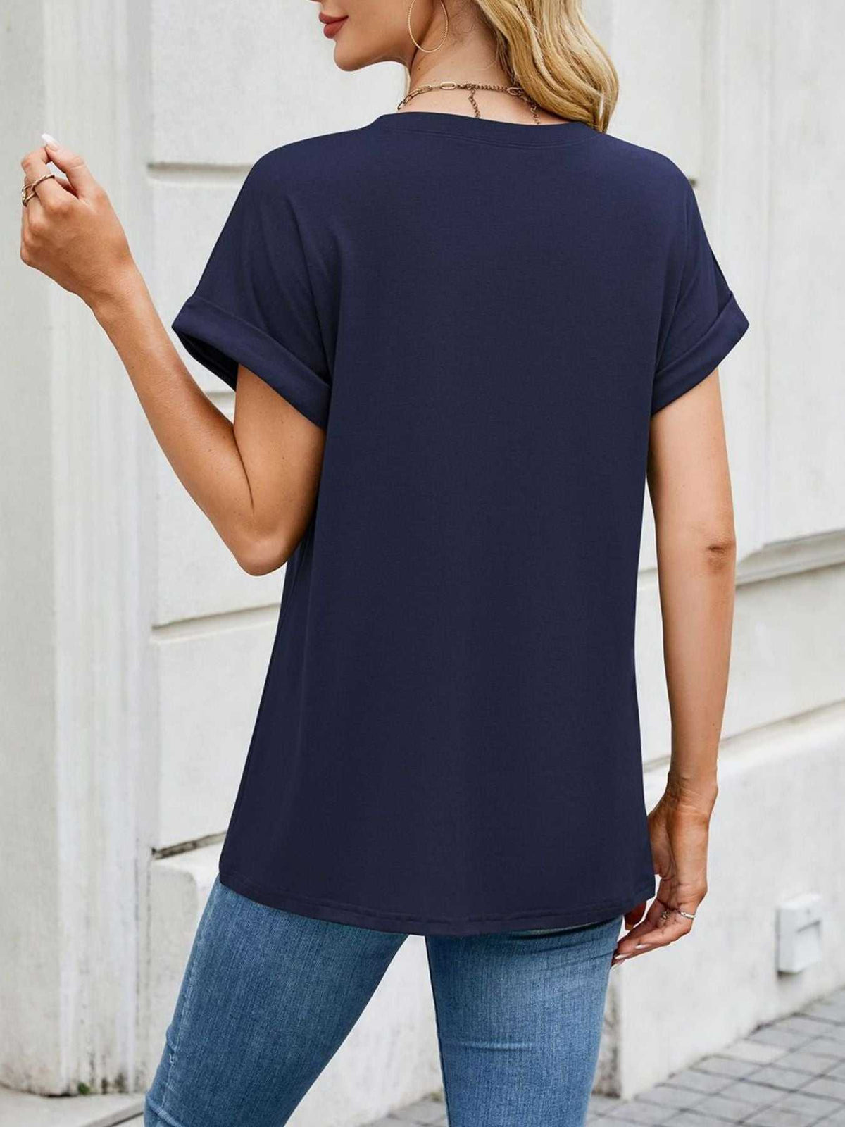 Casual Rolled Sleeve Solid Color T-Shirt 100100517201662 22 Affordable Fashion Under $100 Jerry's Apparel 