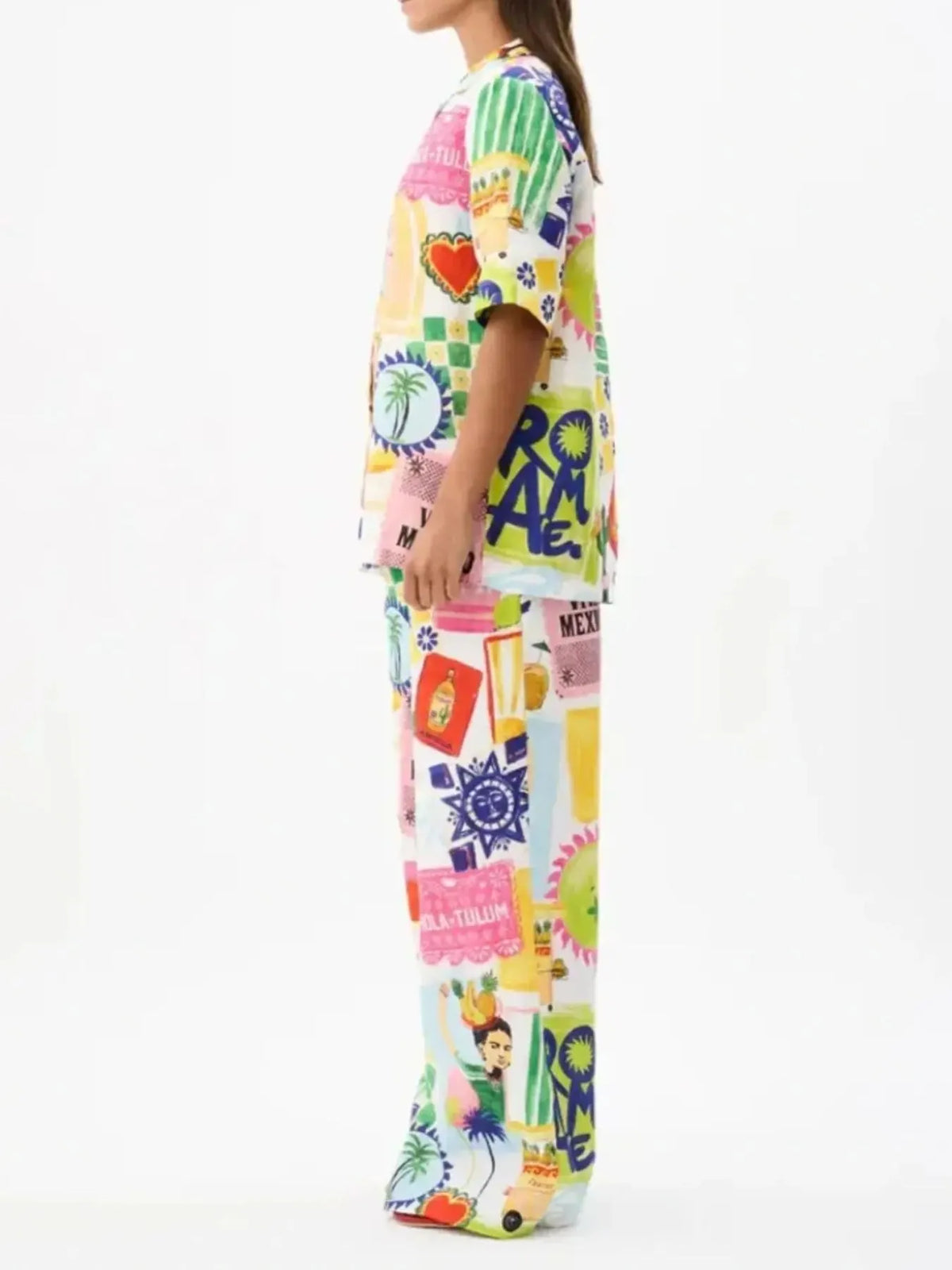 Printed Button Up Shirt and Pants Set