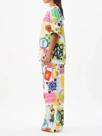 Printed Button Up Shirt and Pants Set