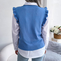 Ruffle Shoulder Ribbed Trim Sweater Vest