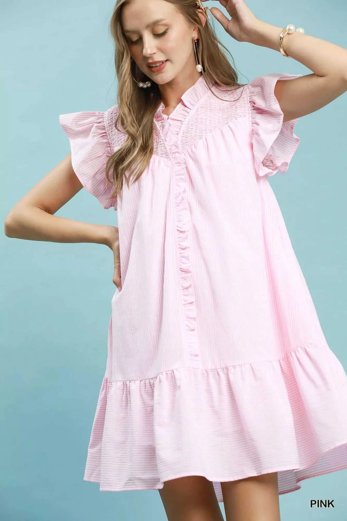 Umgee Stripe Smocked Yoke Ruffle Dress 100100514641041 62 Affordable Fashion Under $100 Jerry's Apparel 