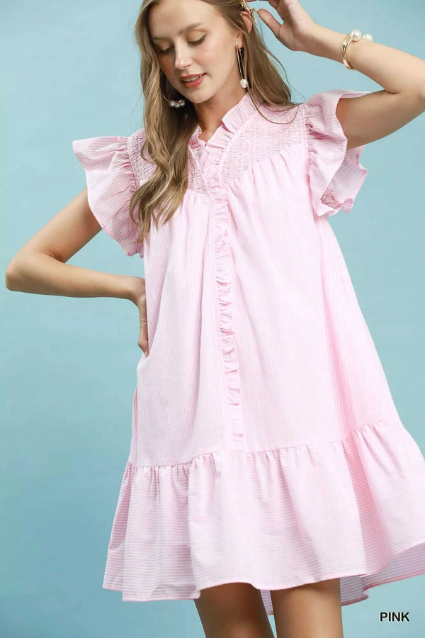 Umgee Stripe Smocked Yoke Ruffle Dress 100100514641041 62 Affordable Fashion Under $100 Jerry's Apparel 