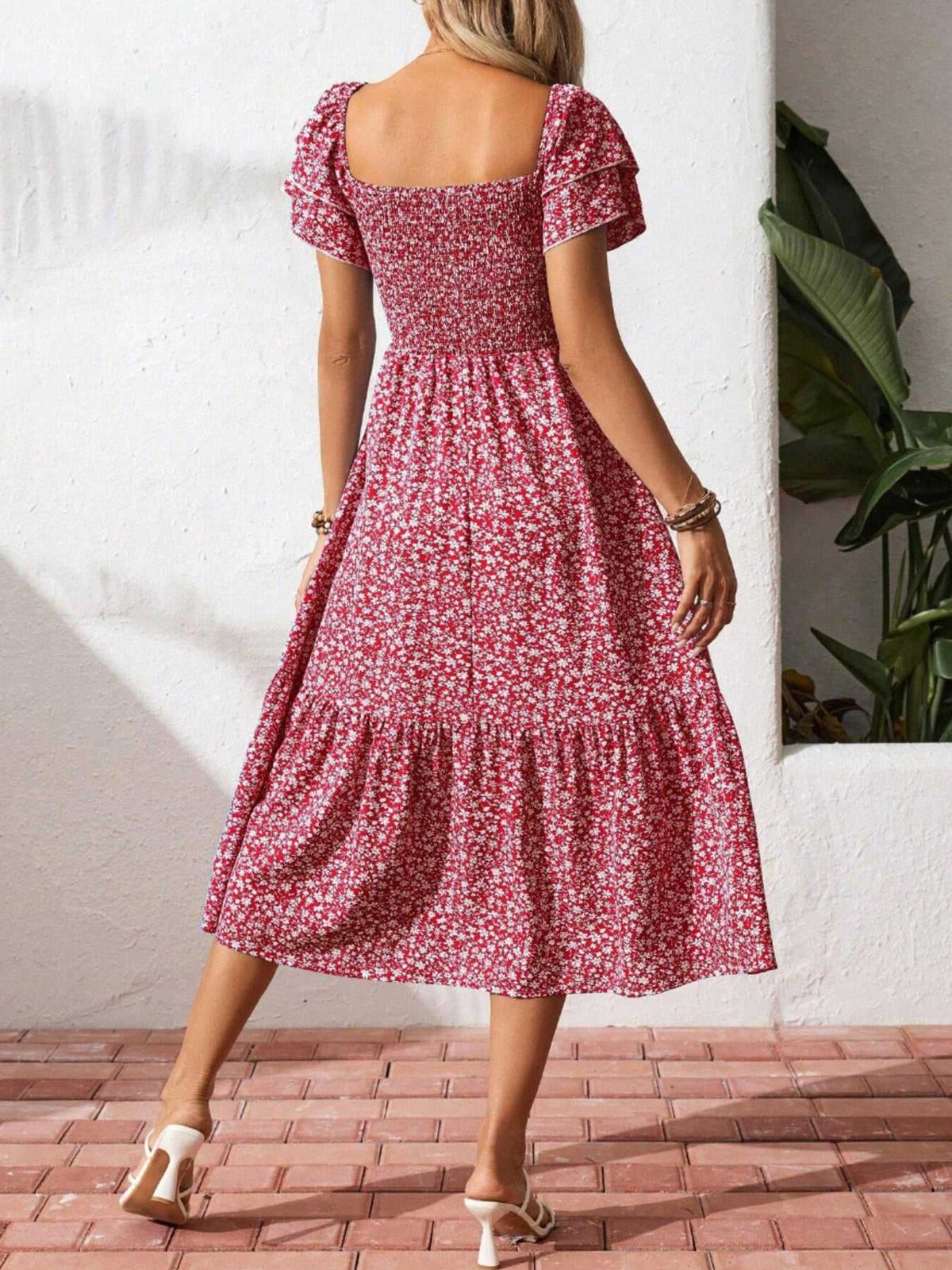 Floral Print Smocked Ruffle Sleeves Dress 100100039252836 42 Affordable Fashion Under $100 Jerry's Apparel 