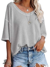 Waffle Knit V-Neck Short Sleeve T-Shirt 100100993990875 26 Affordable Fashion Under $100 Jerry's Apparel 
