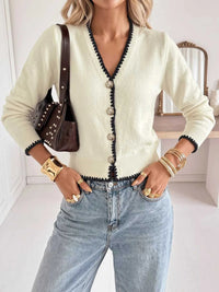 Contrast Trim V-Neck Button-Down Cardigan 101002872931400 55 Affordable Fashion Under $100 Jerry's Apparel 