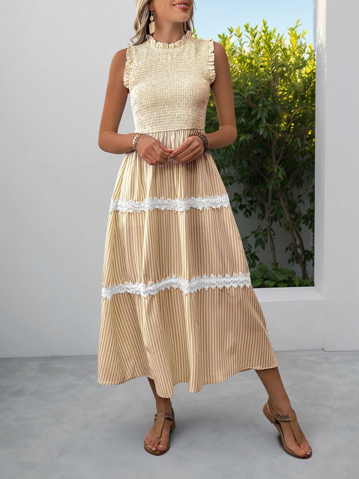 Striped Smocked Sleeveless Tiered Midi Dress 100100055203961 49 Affordable Fashion Under $100 Jerry's Apparel 
