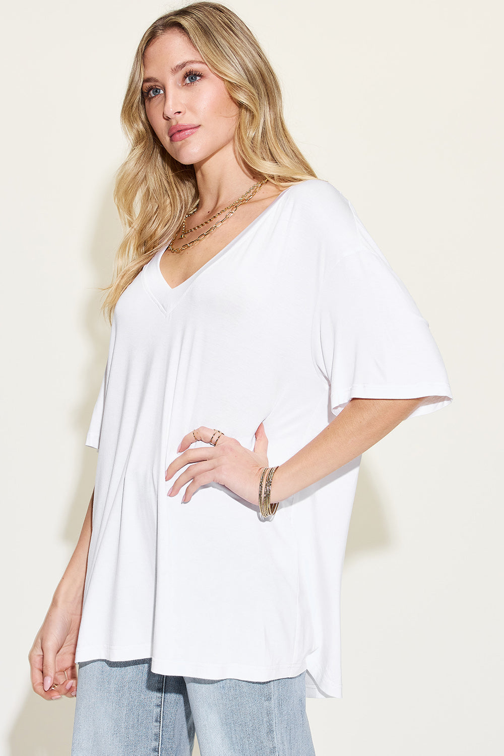 Full Size Bamboo V-Neck Drop Shoulder T-Shirt