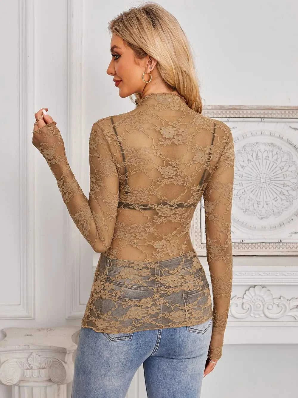 Mock Neck Long Sleeve Lace Sheer Top 100100861526419 16 Affordable Fashion Under $100 Jerry's Apparel 