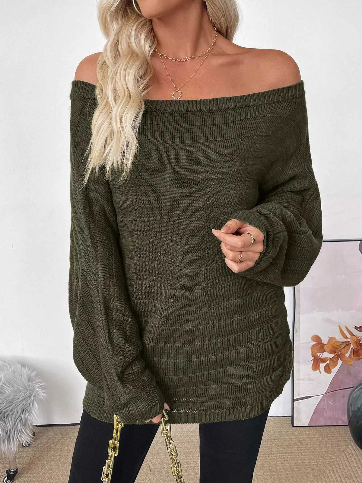 Boat Neck Ribbed Long Sleeve Sweater 100100851183386 44 Affordable Fashion Under $100 Jerry's Apparel 