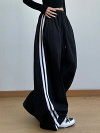 Side Striped Wide Leg Drawstring Pants