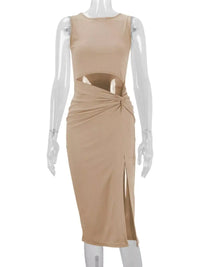 Sleeveless Cut-Out Ruched High-Slit Bodycon Dress 101001792800742 33 Gifts for Her Jerry's Apparel 