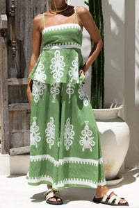 Printed Square Neck Cami and Wide Leg Pants Set
