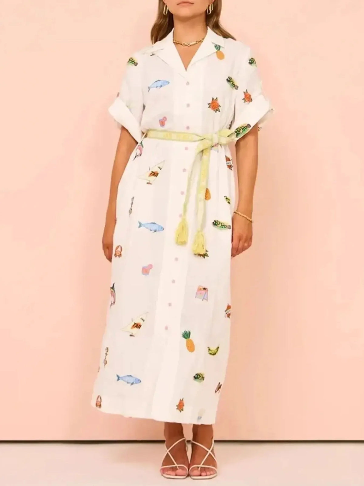 Printed Button Up Shirt Dress