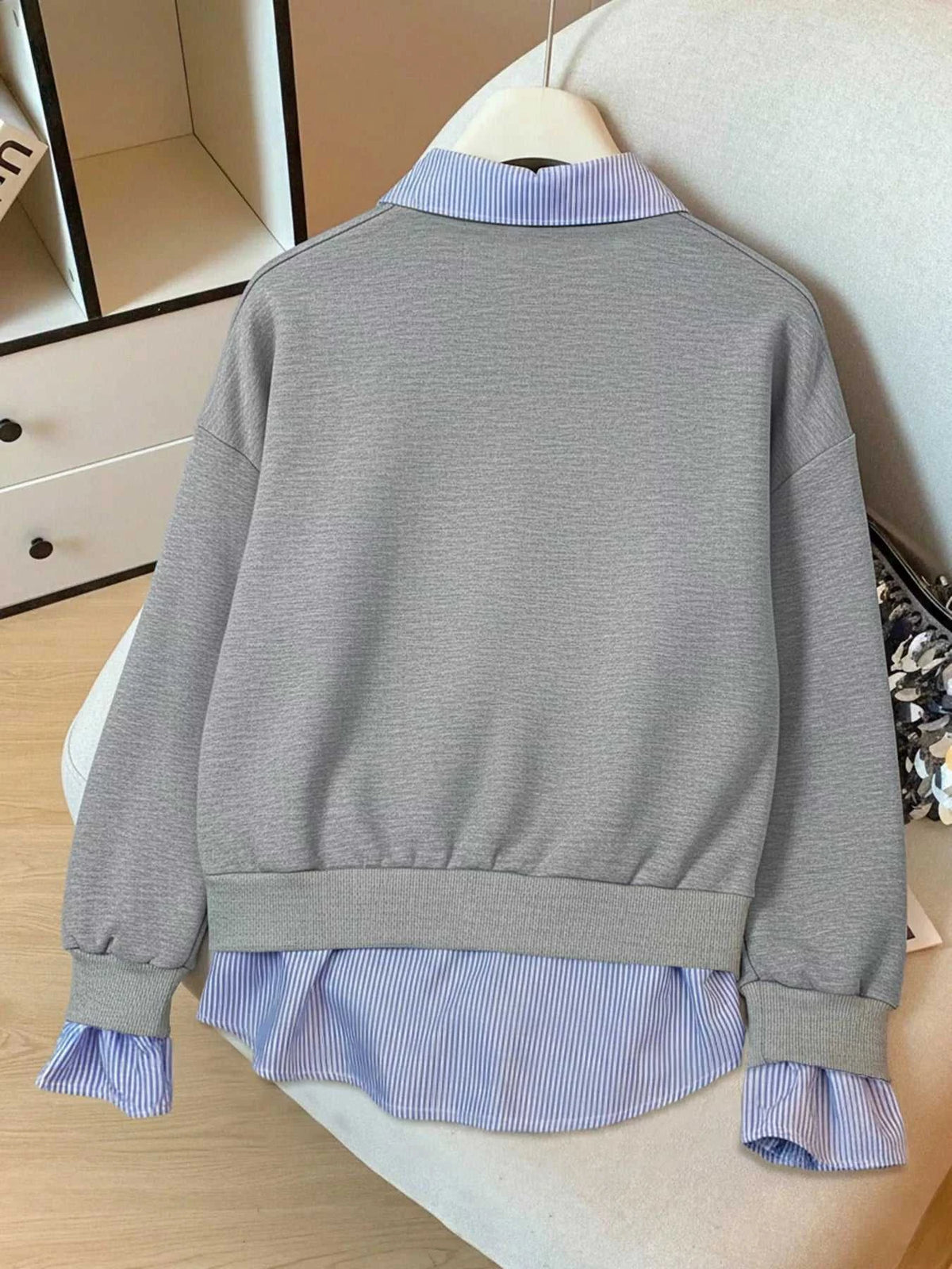 Striped Collar Long Sleeve Fake Two Piece Sweatshirt 100100225082825 39 Affordable Fashion Under $100 Jerry's Apparel 