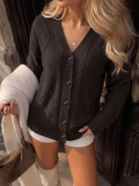 V-Neck Cable Knit Button-Down Cardigan 101002691109172 60 Affordable Fashion Under $100 Jerry's Apparel 