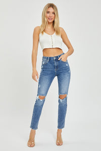 Full Size High Rise Knee Distressed Skinny Jeans