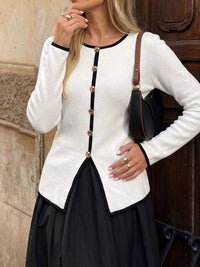 Contrast Trim Button Decor Knit Top 100100871035079 41 Affordable Fashion Under $100 Jerry's Apparel 