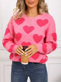 Valentine's Day Heart Pattern Round Neck Sweater 100100539364002 49 Affordable Fashion Under $100 Jerry's Apparel 
