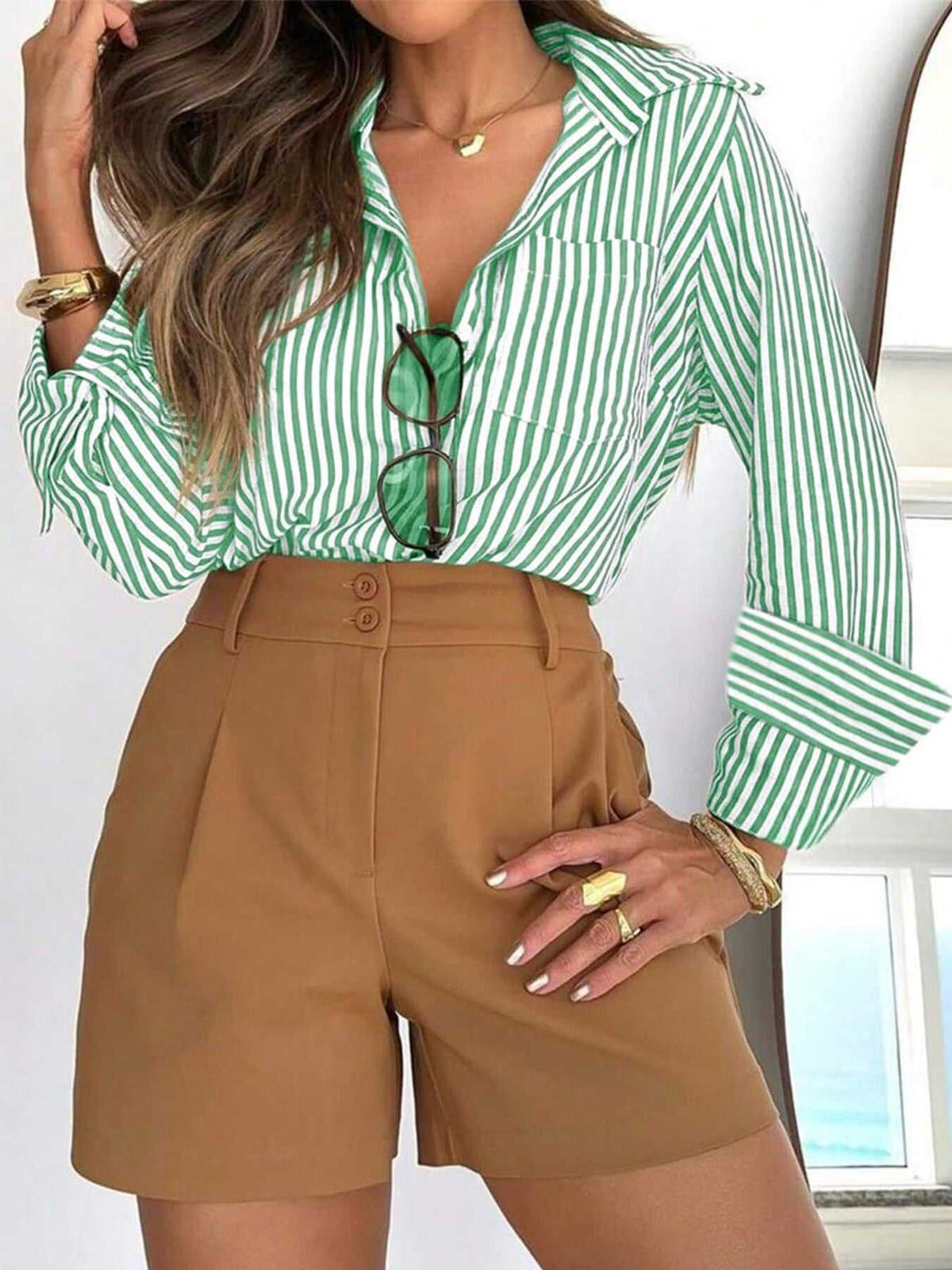 Striped Button-Down Long Sleeve Shirt 100100481859985 43 Affordable Fashion Under $100 Jerry's Apparel 