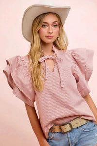 BiBi Twill Striped Ruffle Sleeve Blouse 100100858691223 51 Affordable Fashion Under $100 Jerry's Apparel 