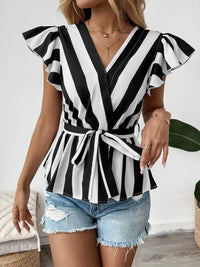 Striped Surplice Flutter Sleeve Wrap Blouse 100100743591516 27 Affordable Fashion Under $100 Jerry's Apparel 
