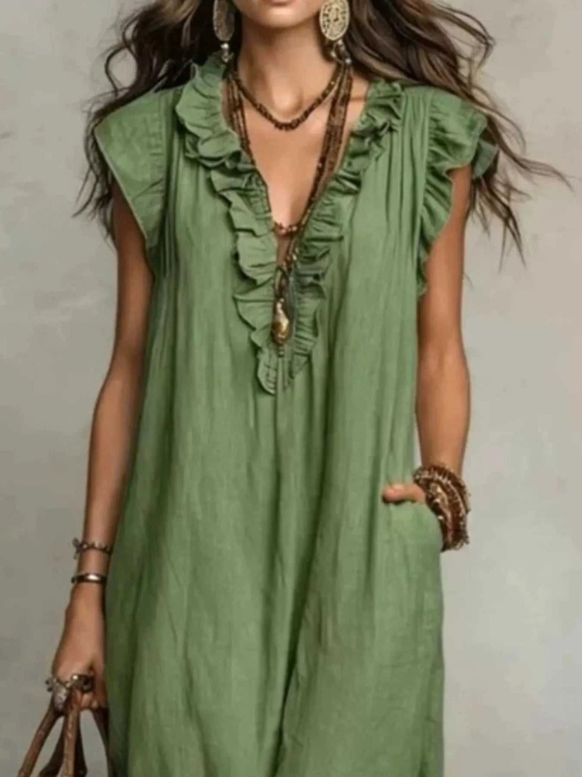 Full Size Ruffled V-Neck Cap Sleeve Maxi Dress Plus Size 100100345570931 29 Affordable Fashion Under $100 Jerry's Apparel 