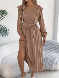 Ruffled Pleated Midi Dress with Waist Tie 101001197851740 44 Affordable Fashion Under $100 Jerry's Apparel 