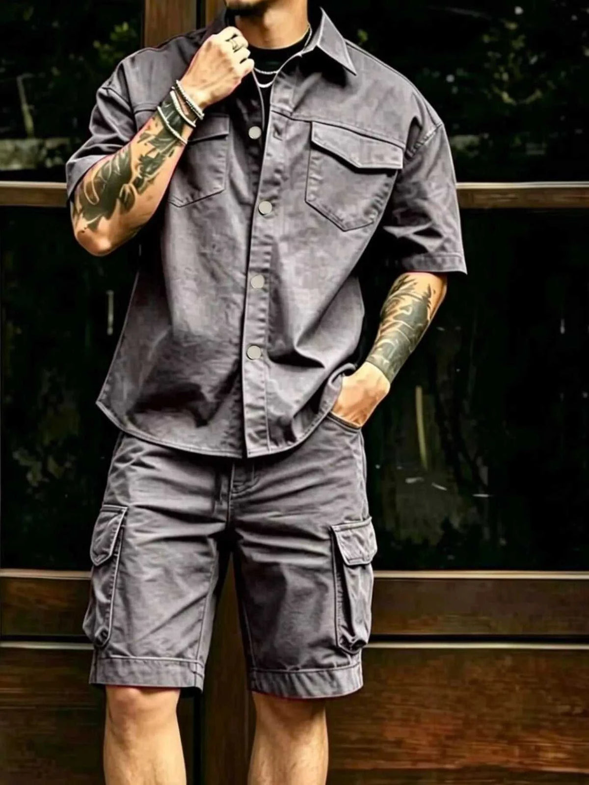 Men's Full Size Cargo Shirt and Shorts Set Plus Size 104001756887316 61 Affordable Fashion Under $100 Jerry's Apparel 