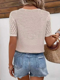 Lace Sleeve V-neck Waffle Knit Top 100100306230624 24 Affordable Fashion Under $100 Jerry's Apparel 