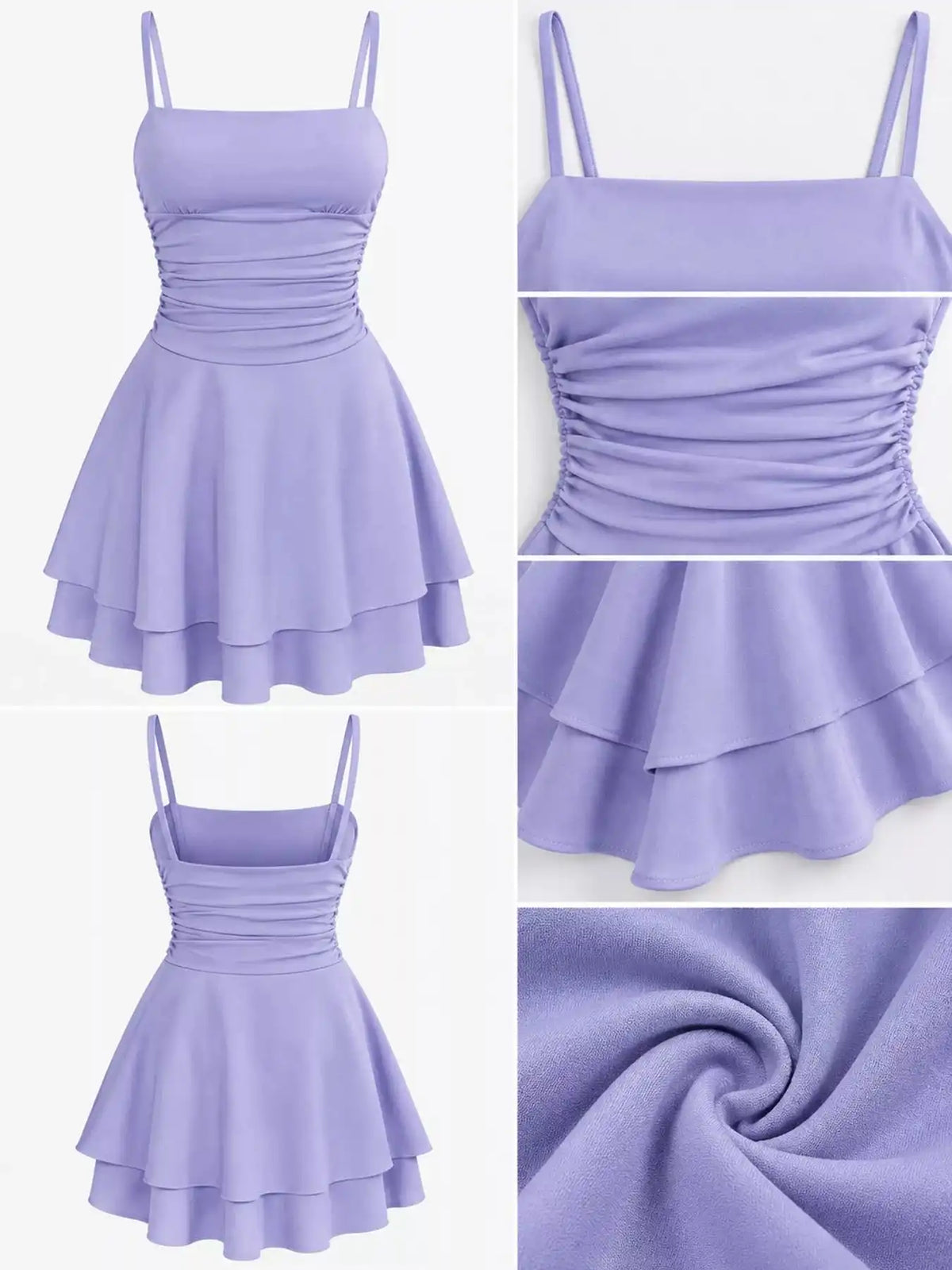 Ruched Spaghetti Strap Layered Mini Dress 101001361310686 33 Women's Dress Gifts for Her Jerry's Apparel 