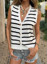 Striped Button-Down Sleeveless Cardigan 100100201607605 37 Jerry's Apparel 