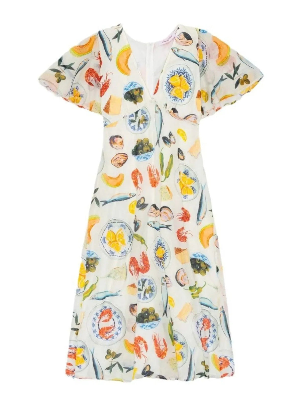 Printed V-Neck Short Sleeve Dress