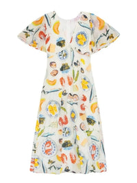 Printed V-Neck Short Sleeve Dress