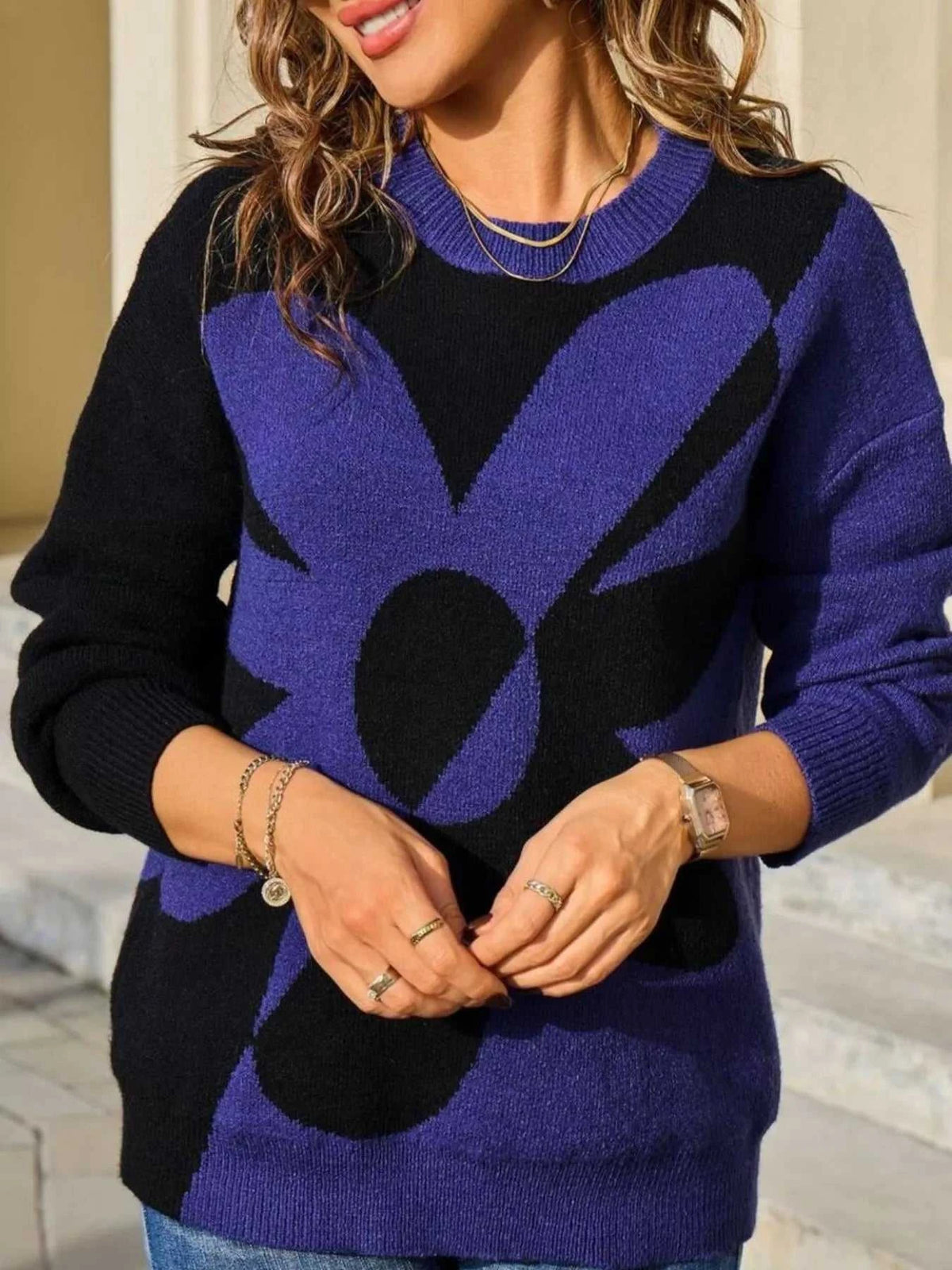 Floral Pattern Color Block Sweater 100100785129013 44 Affordable Fashion Under $100 Jerry's Apparel 