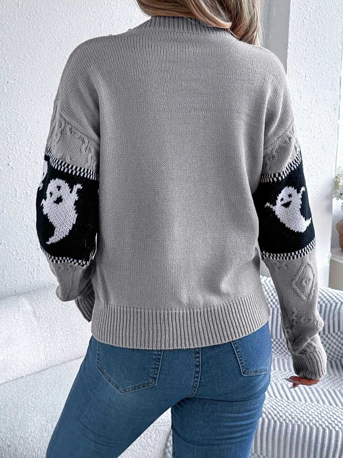 Halloween Ghost Pattern Textured Sweater 101002208811707 37 Affordable Fashion Under $100 Jerry's Apparel 