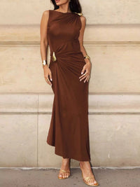Draped Sleeveless Bodycon Maxi Dress with Metal Decorative 100100688722473 34 Jerry's Apparel 