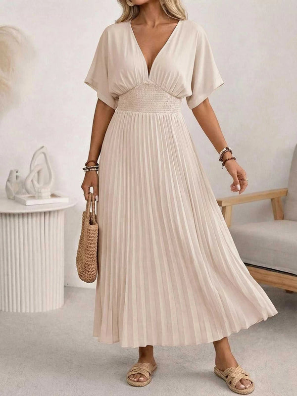 Pleated V-Neck Midi Dress 100100926207857 45 Affordable Fashion Under $100 Jerry's Apparel 
