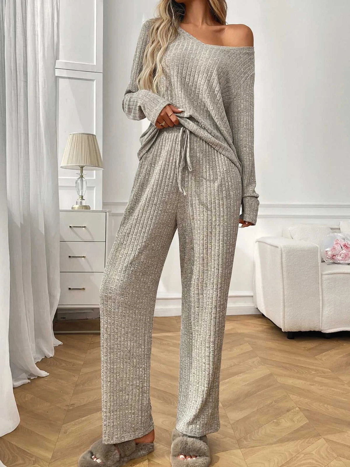 Ribbed Long Sleeve Top and Pants Lounge Set 100100460626810 43 Affordable Fashion Under $100 Jerry's Apparel 