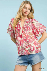 Umgee Mix Paisley Print Peasant Top with Tie Neck 100100324551234 51 Affordable Fashion Under $100 Jerry's Apparel 