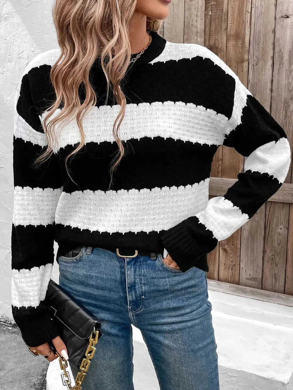 Perfee Striped Round Neck Long Sleeve Sweater 100100245881515 36 Affordable Fashion Under $100 Jerry's Apparel 