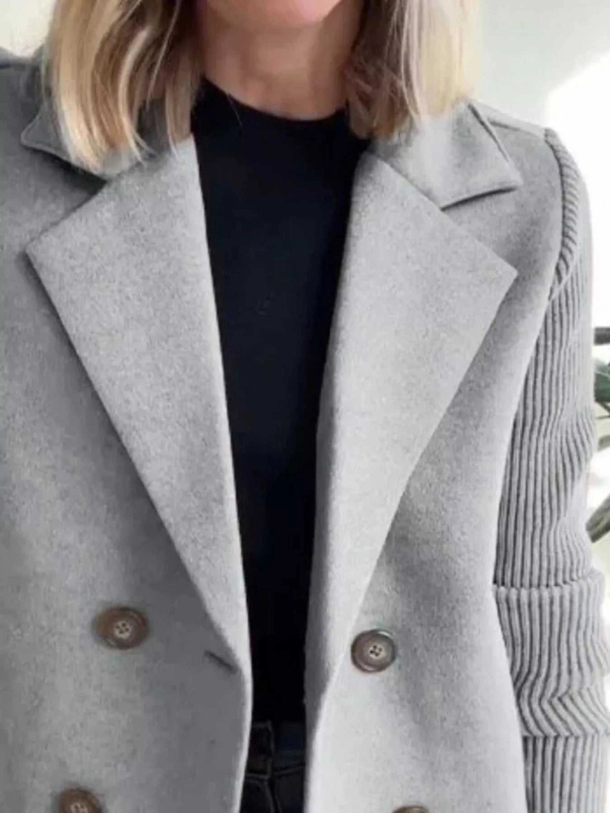 Full Size Knitted Sleeve Wool Blend Double-Breasted Blazer Plus Size 100100695520527 42 Affordable Fashion Under $100 Jerry's Apparel 