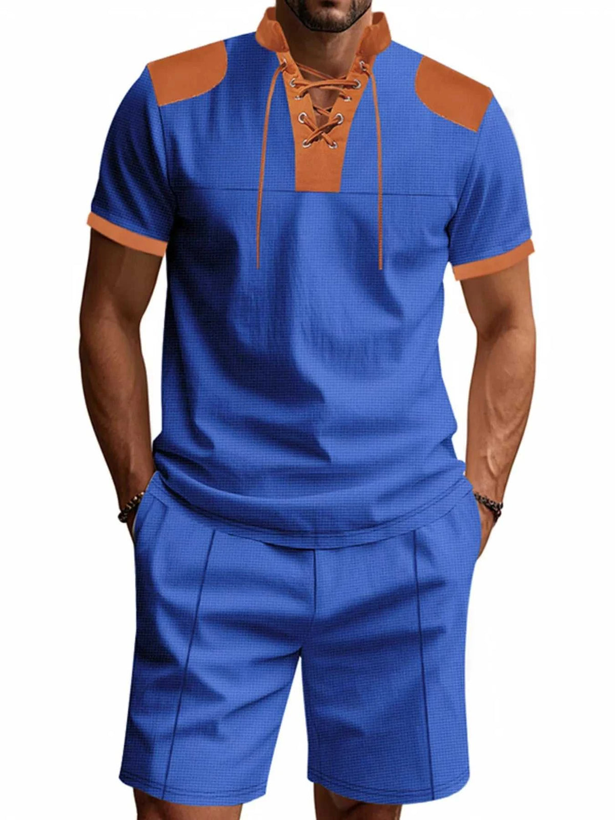 Men's Full Size Lace-Up Collar Casual Top and Shorts Set Plus Size 100400716849911 39 Affordable Fashion Under $100 Jerry's Apparel 