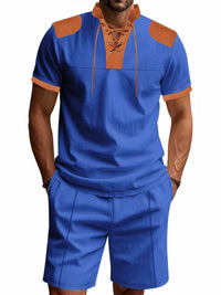 Men's Full Size Lace-Up Collar Casual Top and Shorts Set Plus Size 100400716849911 39 Affordable Fashion Under $100 Jerry's Apparel 