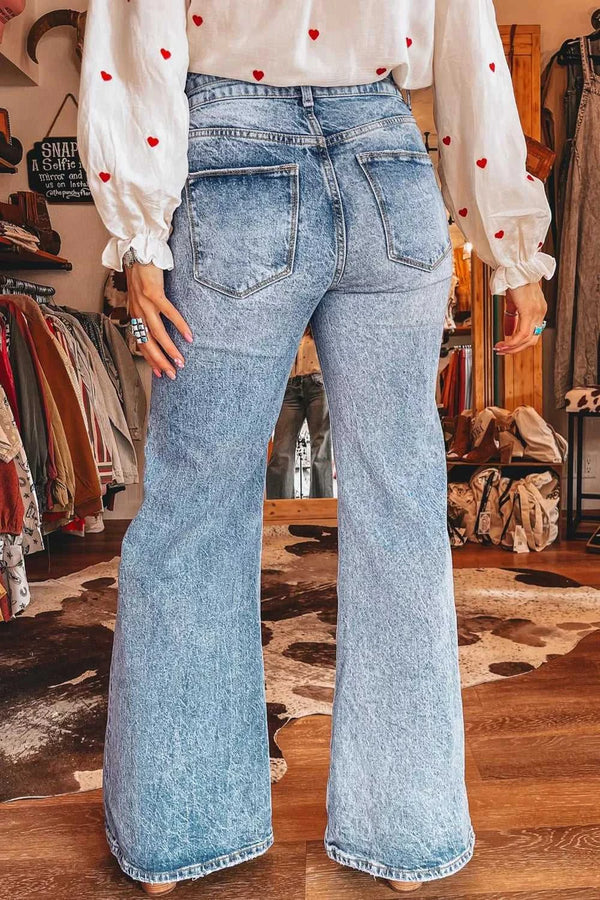 Acid Wash Pocket Detail Flare Jeans 100100992789405 74 Affordable Fashion Under $100 Jerry's Apparel 