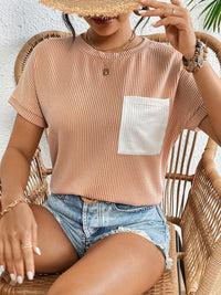 Ribbed Contrast Pocket T-Shirt