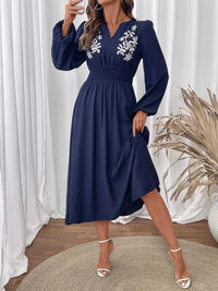 Embroidered Notched Long Sleeve Midi Dress 100100959360037 45 Affordable Fashion Under $100 Jerry's Apparel 