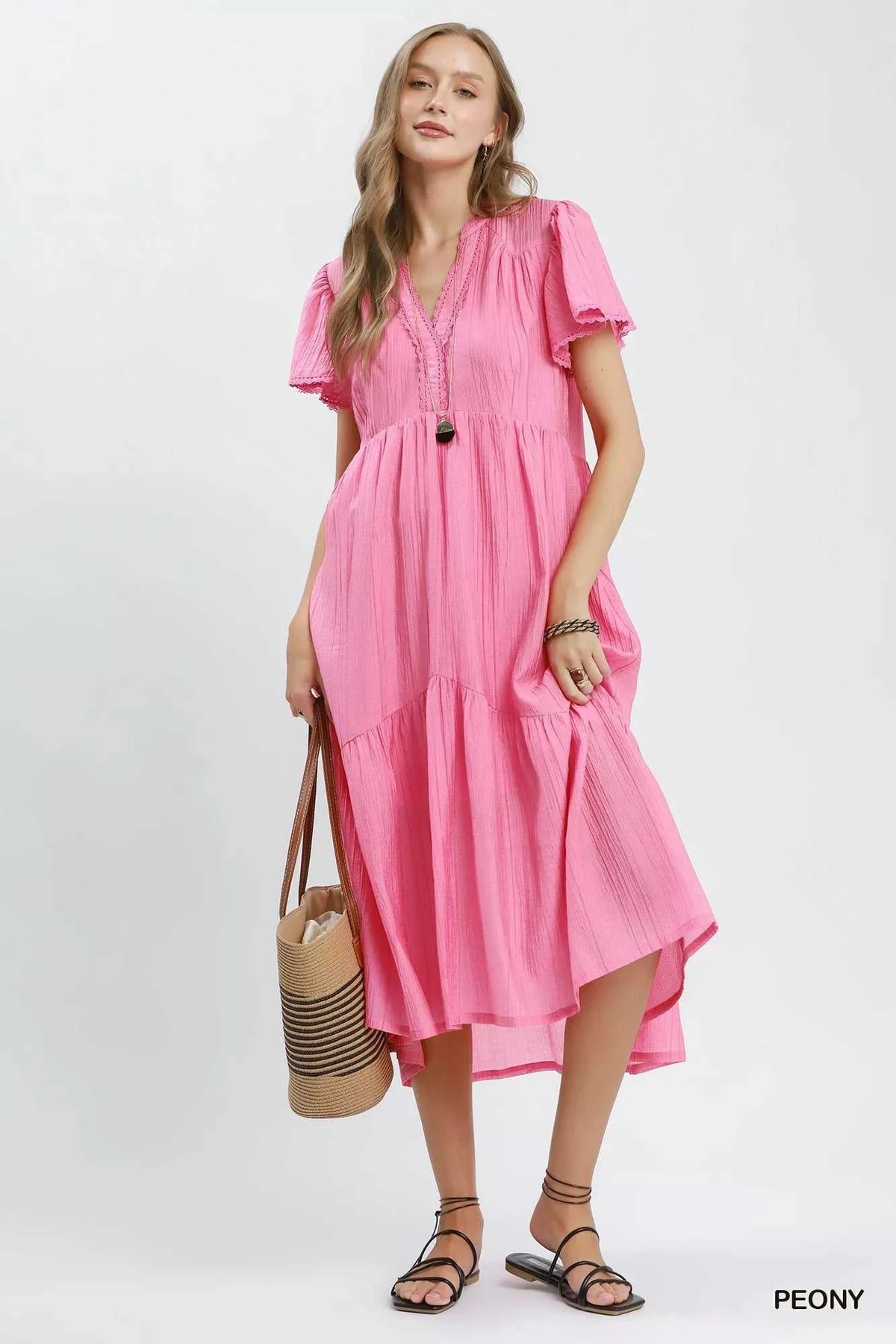 Umgee Textured Tiered Midi Dress with Side Pockets 100100356191455 62 Affordable Fashion Under $100 Jerry's Apparel 