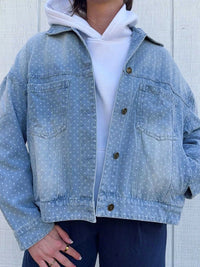 Polka Dot Long Sleeve Collar Pocket Casual Shift Silhouette Denim Jacket 101003100780054 103 Casual Everyday Outfits Women Jerry's Apparel 
