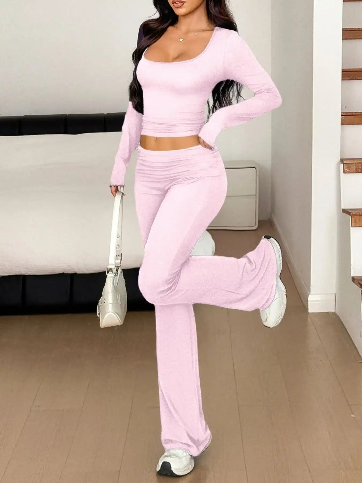Long Sleeve Crop Top and Bootcut Pants Set 100100923609172 63 Affordable Fashion Under $100 Jerry's Apparel 